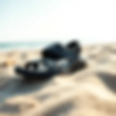 Stylish Nike beach sandals on a sandy beach