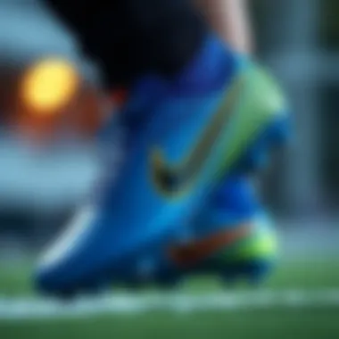 Close-up of the innovative design features of Nike blue cleats