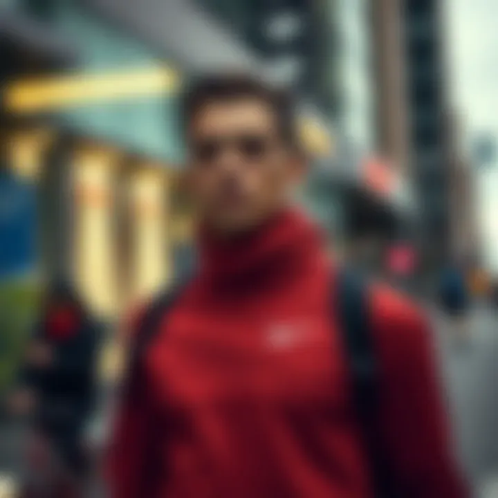 Urban Lifestyle with Nike High Neck Wear Dynamic lifestyle shot featuring a model in Nike high-neck wear in an urban setting.