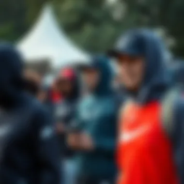 A group of athletes wearing Nike gear during an outdoor event.