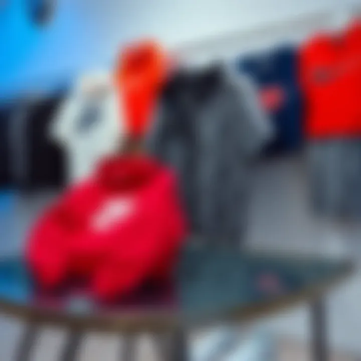 A stylish display of various Nike sports outfits arranged aesthetically.