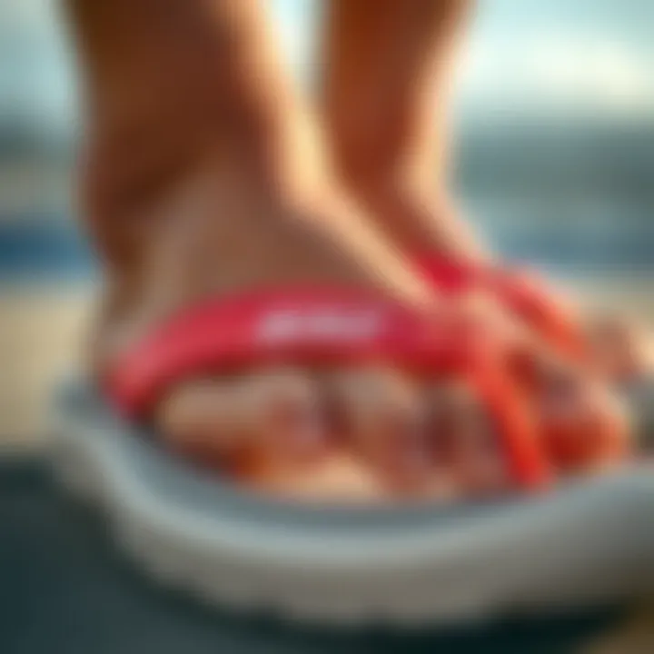 Close-up of the comfort features of Nike flip-flops