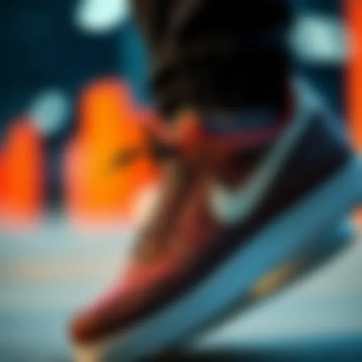 Close-up of Nike brown shoe details highlighting design