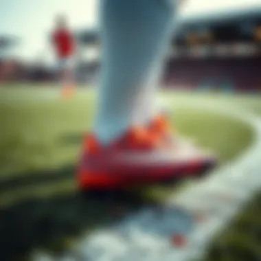 Dynamic Action with Nike Cleats Close-up of a player's feet wearing vibrant Nike cleats during a soccer match
