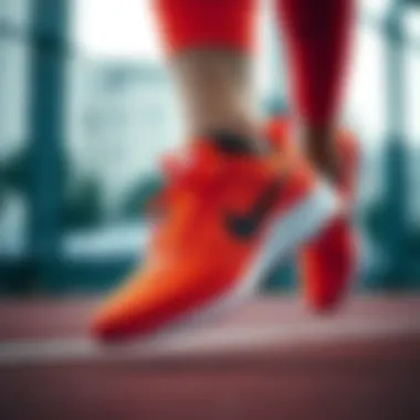 Nike Orange Shoes in Action During Workout Dynamic view of Nike orange sports shoes in action during a workout