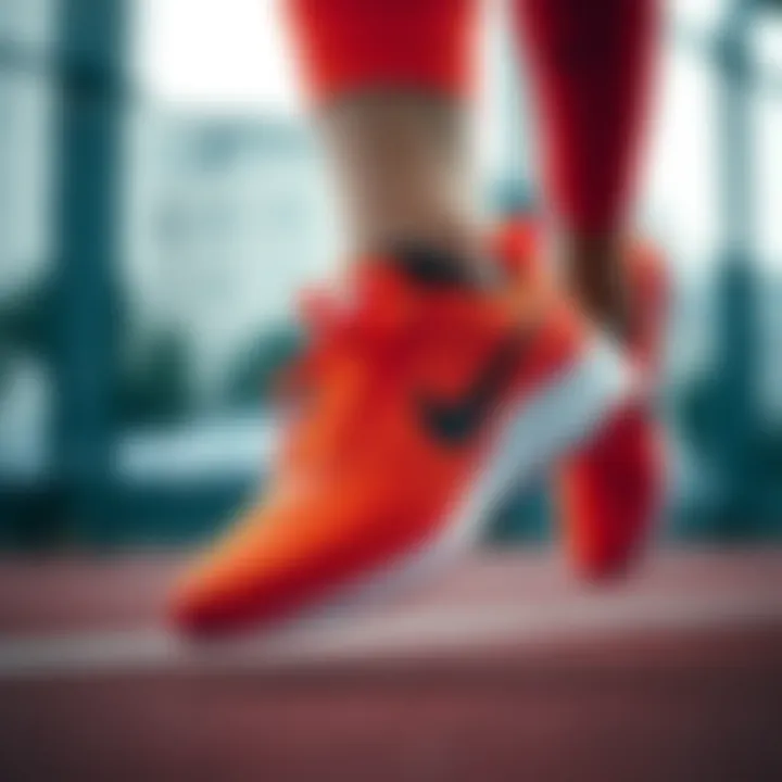 Nike Orange Shoes in Action During Workout Dynamic view of Nike orange sports shoes in action during a workout