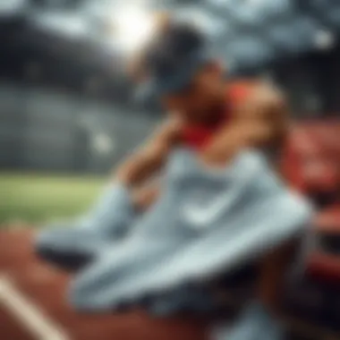 An athlete examining the cushioning features of Nike orthopedic sports shoes