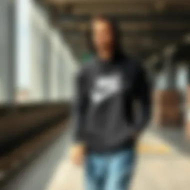 Stylish black Nike sweatshirt showcased in a modern urban setting