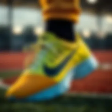 Close-up of Nike yellow turf shoe showcasing its innovative design