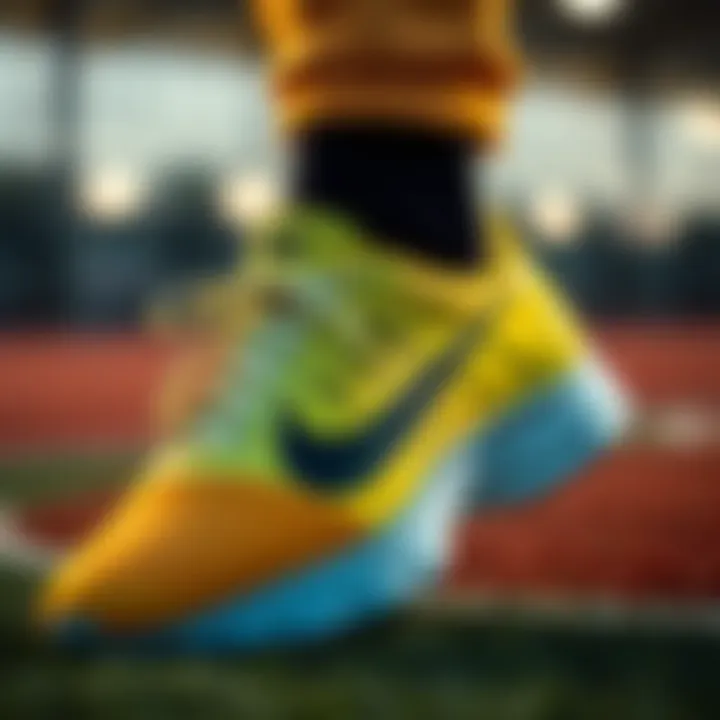 Close-up of Nike yellow turf shoe showcasing its innovative design