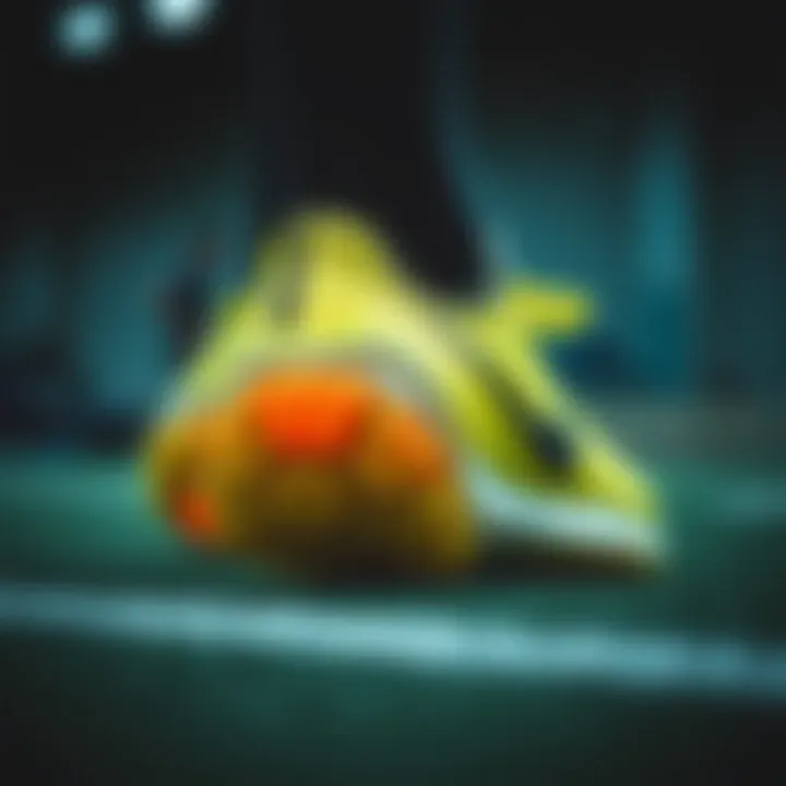 Detailed view of the sole of Nike yellow turf shoes highlighting traction technology