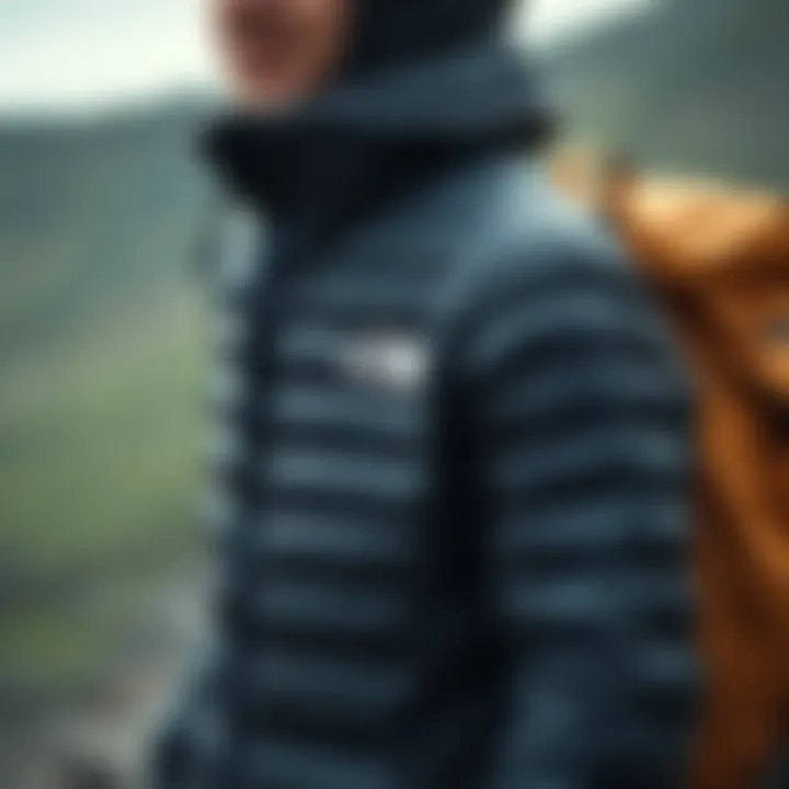 Hiking with North Face Thermoball Jacket Person wearing North Face Thermoball jacket during a hiking adventure