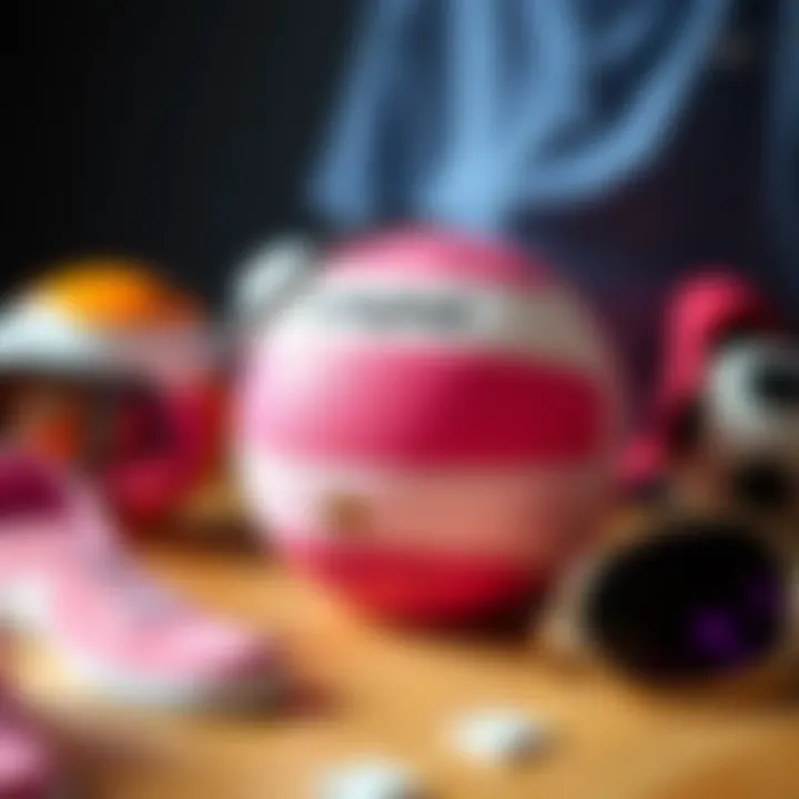 Cultural Impact of Pink Volleyball A close-up of a pink volleyball surrounded by sports paraphernalia, symbolizing its cultural impact
