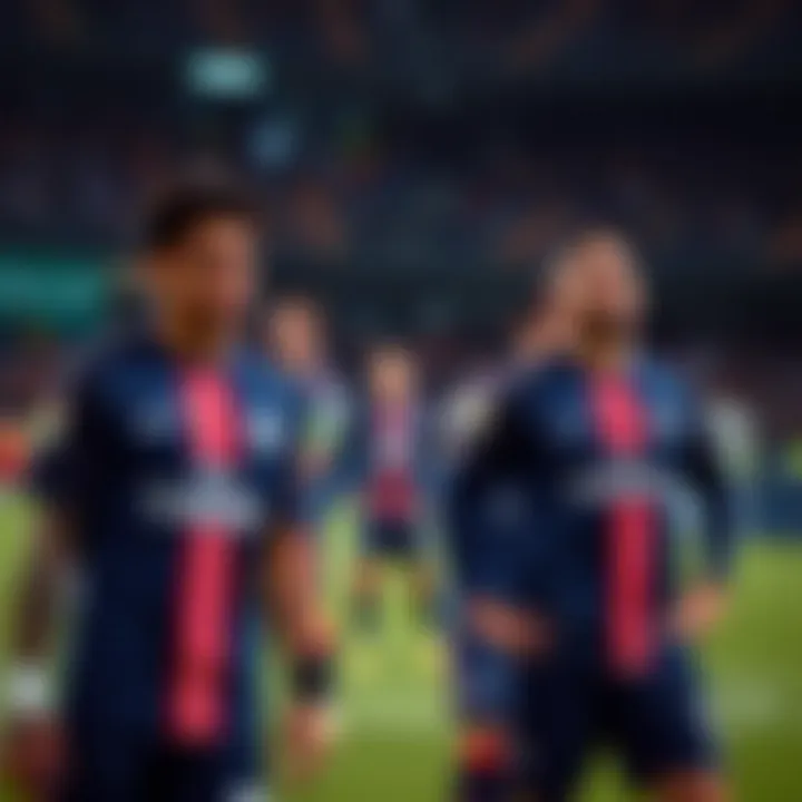 Team Spirit in PSG New Season Jerseys Players on the field wearing the PSG new season jerseys, symbolizing team spirit.