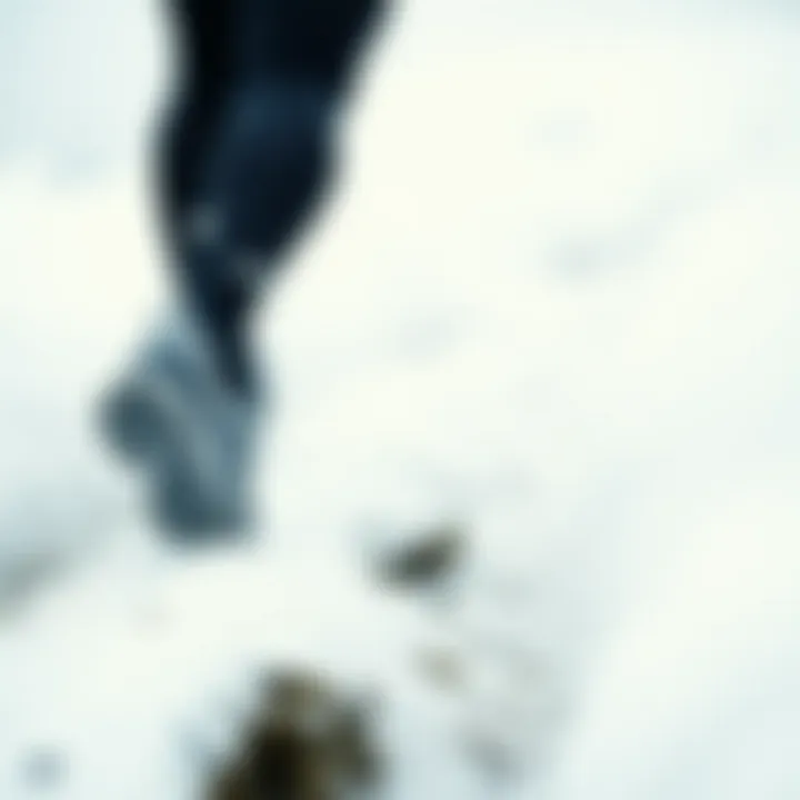 A runner navigating through a snowy trail wearing appropriate footwear