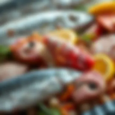 A collage of seafood and liver, highlighting their high vitamin A content.