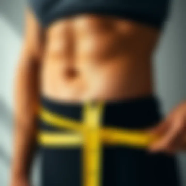 A person assessing body composition with a measuring tape around their waist