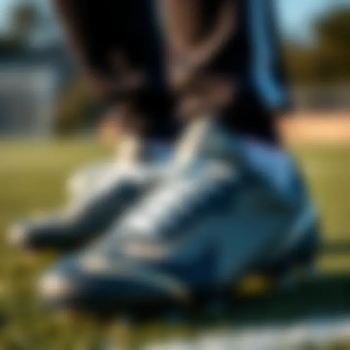 A close-up view of specialized turf soccer shoes showcasing their unique design features.