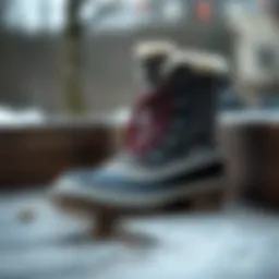 Stylish Sorel boots on a wooden surface