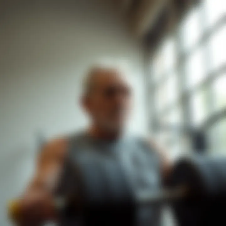 An elderly individual lifting weights, emphasizing strength training benefits.