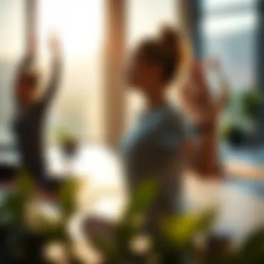 A serene environment where individuals practice yoga, illustrating mental health benefits.