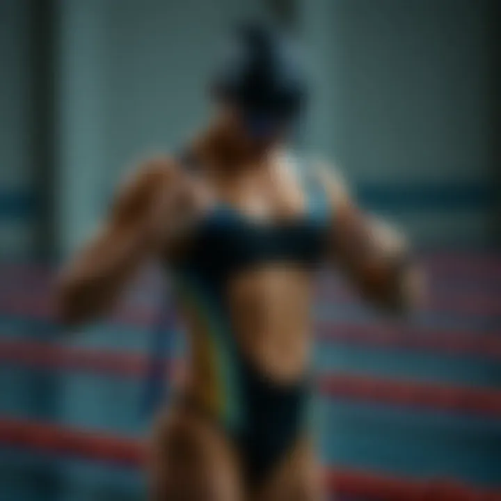 A swimmer adjusting their swimsuit before a race