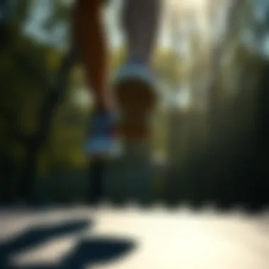 Close-up of feet bouncing on a trampoline