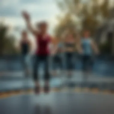 Group of individuals enjoying trampoline fitness