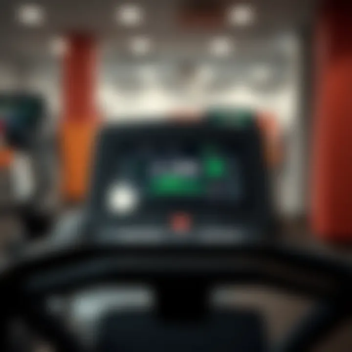 Tracking Fitness Metrics on a Treadmill A treadmill displaying various fitness metrics