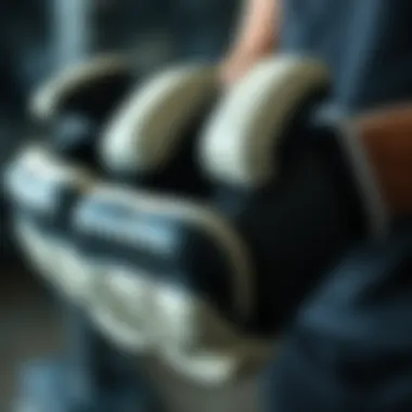 Close-up of weight gloves highlighting padding features