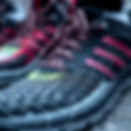 Close-up of winter running shoes showcasing grip and tread patterns