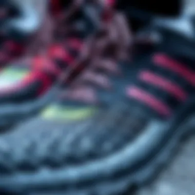 Close-up of winter running shoes showcasing grip and tread patterns