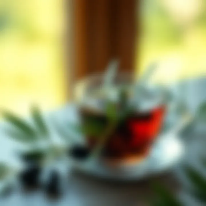 Savoring Olive Leaf Tea Cup of olive leaf tea with natural elements