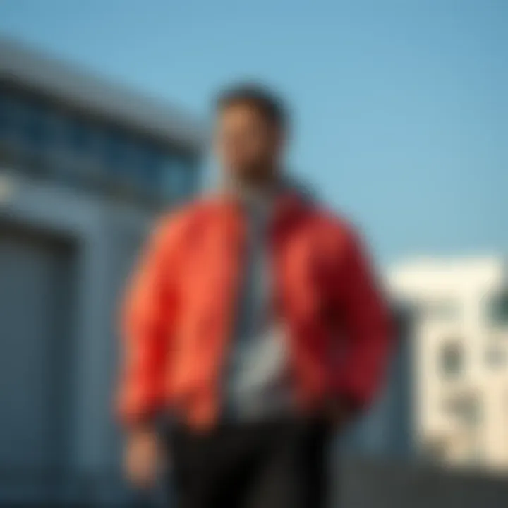 A fashion-forward zip jacket paired with casual wear, demonstrating styling options.