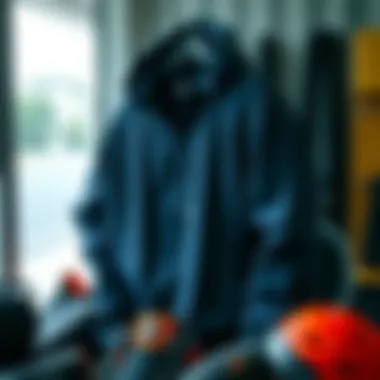 A sporty zip jacket displayed alongside various sports equipment.